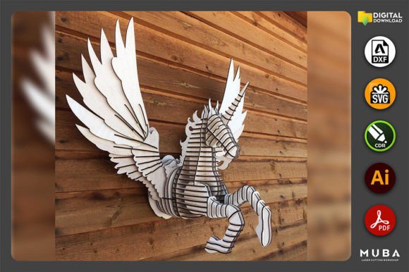 Download 3D Unicorn Decor Chart, Horse Laser Cut - Decor Collection