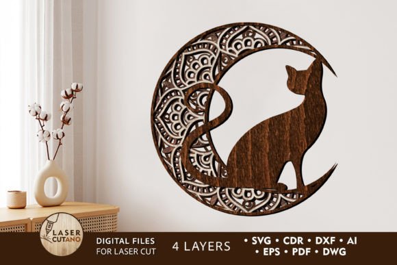Download Mandala Moon and Cat, Multilayer Decor - Decor Collection